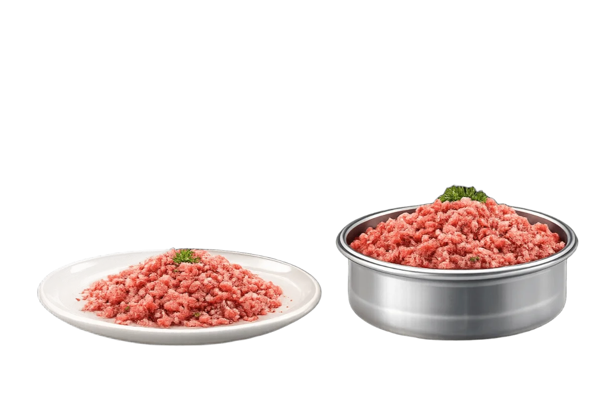 Plato con ración de alimento BARF para perros