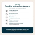 Qué trae la comida natural de Vacuno de AlimentoBARF: carne de vacuno, huesos carnosos, vísceras, frutas y verduras y núcleo vitamínico-mineral